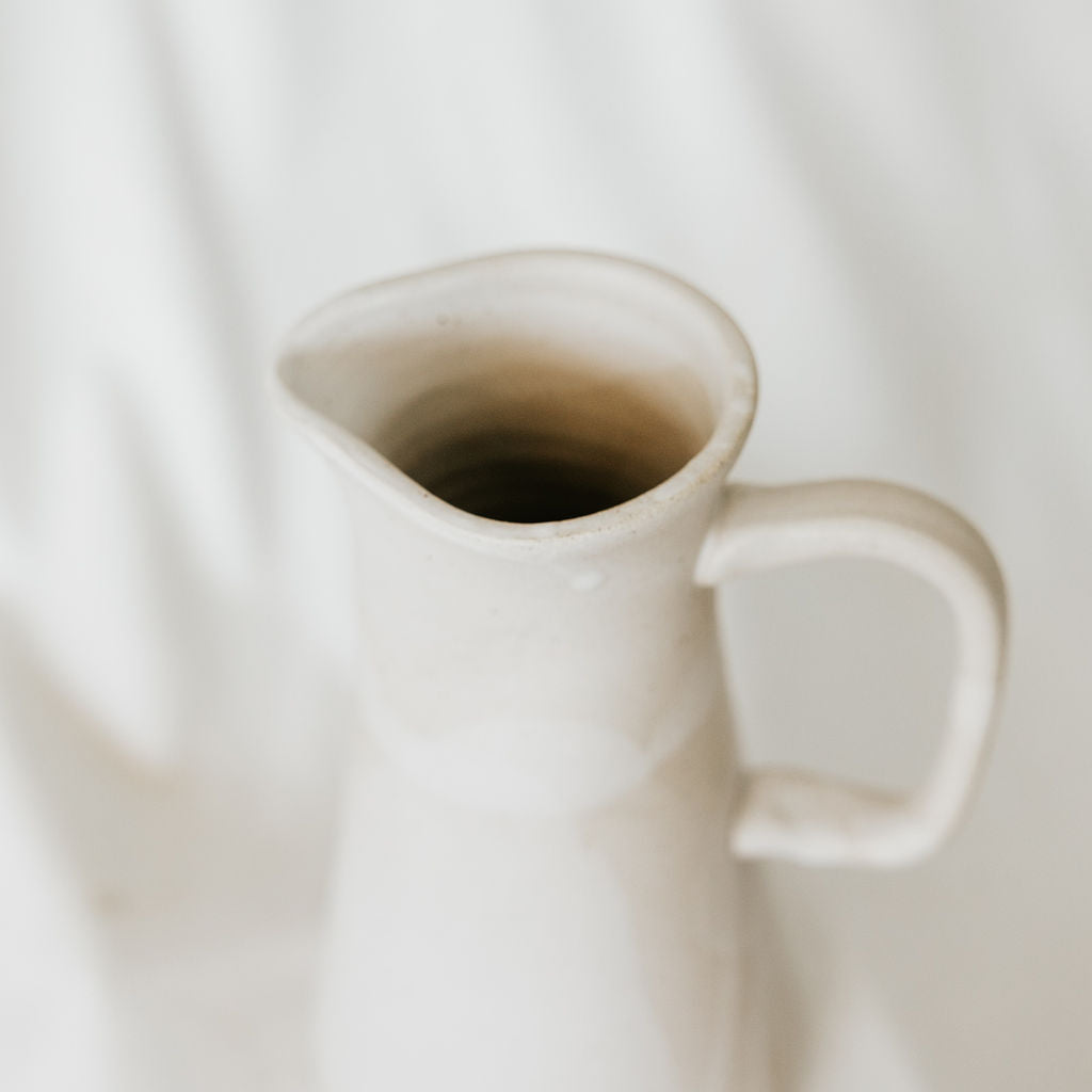 Narrow Matte White Pottery Pitcher or Vase