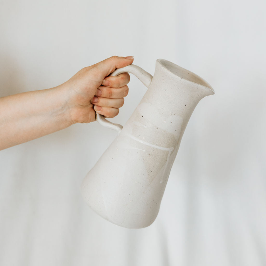 Narrow Matte White Pottery Pitcher or Vase