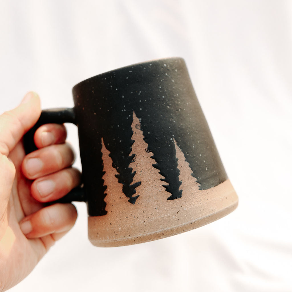 Pottery Coffee Mug, Evergreen or Pine Tree Cup