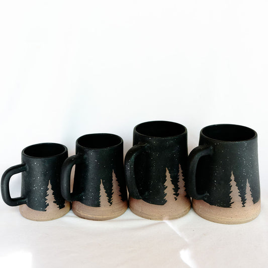 Black Mugs, Pottery Coffee Mugs, Mugs for Men, Evergreen Coffee Mugs