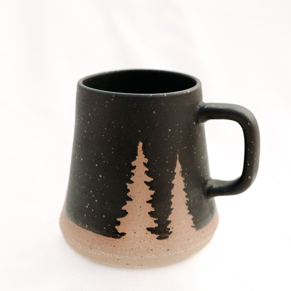 Pottery Coffee Mug, Evergreen or Pine Tree Cup