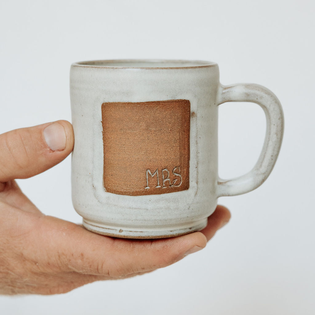 Mug - Cream and Rust Carved Mr. and Mrs.