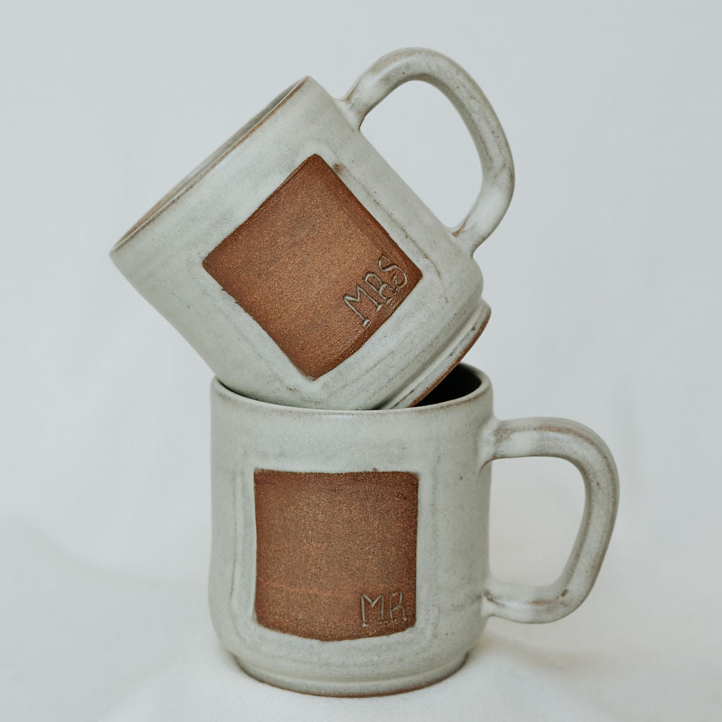 Mug - Cream and Rust Carved Mr. and Mrs.