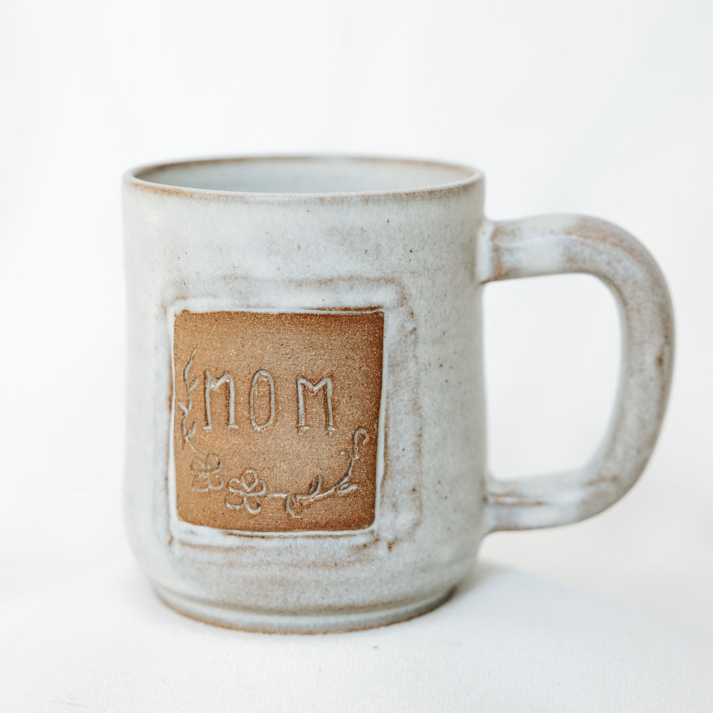Mugs - Cream and Rust Carved Mug for Mom
