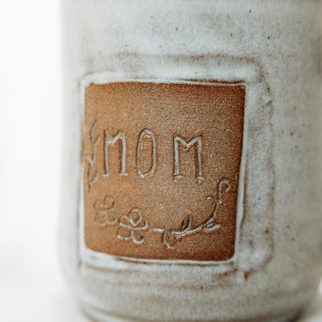 Mugs - Cream and Rust Carved Mug for Mom