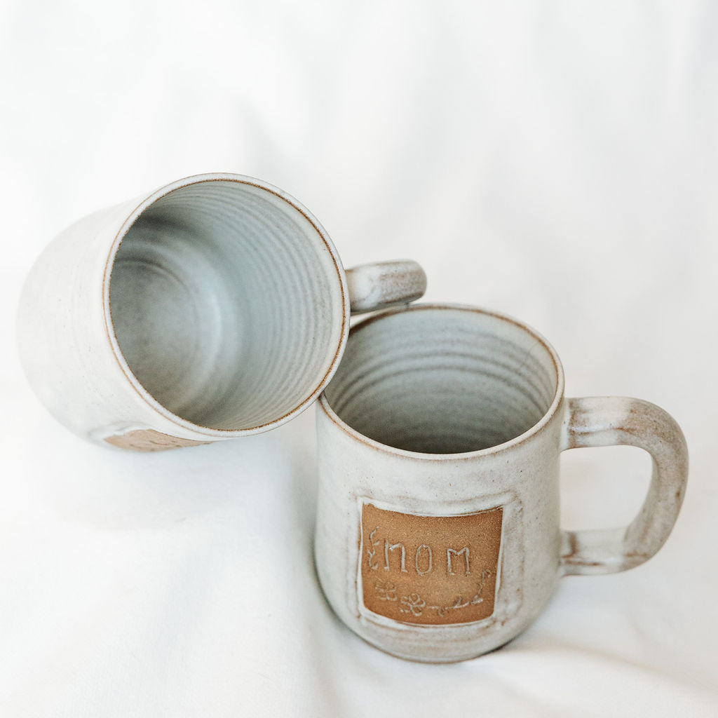 Mugs - Cream and Rust Carved Mug for Mom