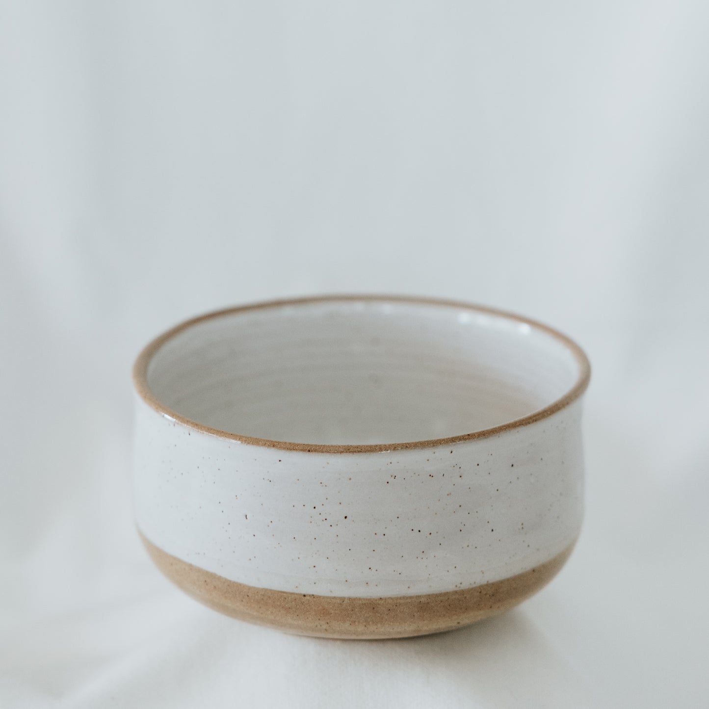 Basic White and Brown Pottery Serving Bowl/ Nesting Bowl
