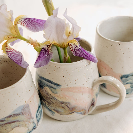 Handmade Pottery Coffee Mug with Mixed Colourful Glaze, Spring Morning