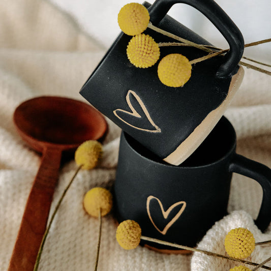 PREORDER- Matte Black Pottery Heart Mug/Valentines Day Gift