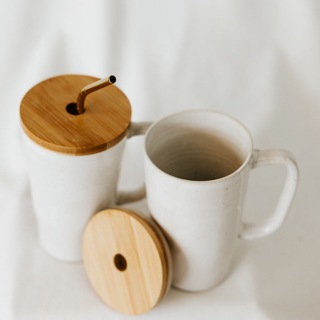 Lidded Pottery Mug in the Basic White Styles (Mug Only, Lid and Straw not Included)