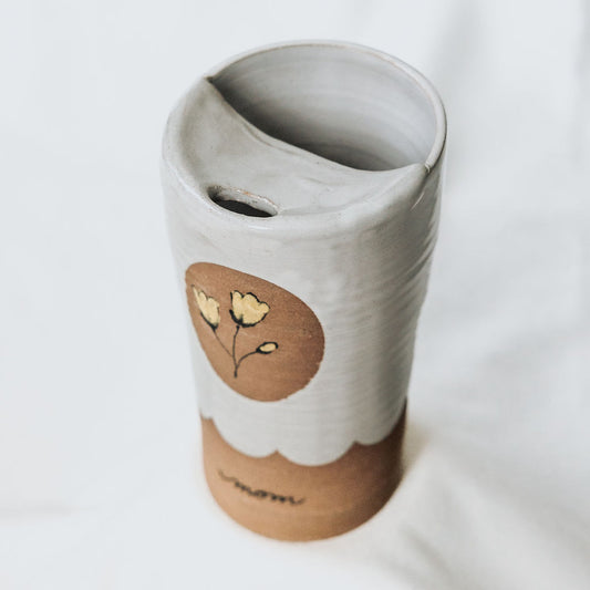 Iced Coffee To Go Cup - Product of Canada - Pottery Mug Design - Floral Motif
