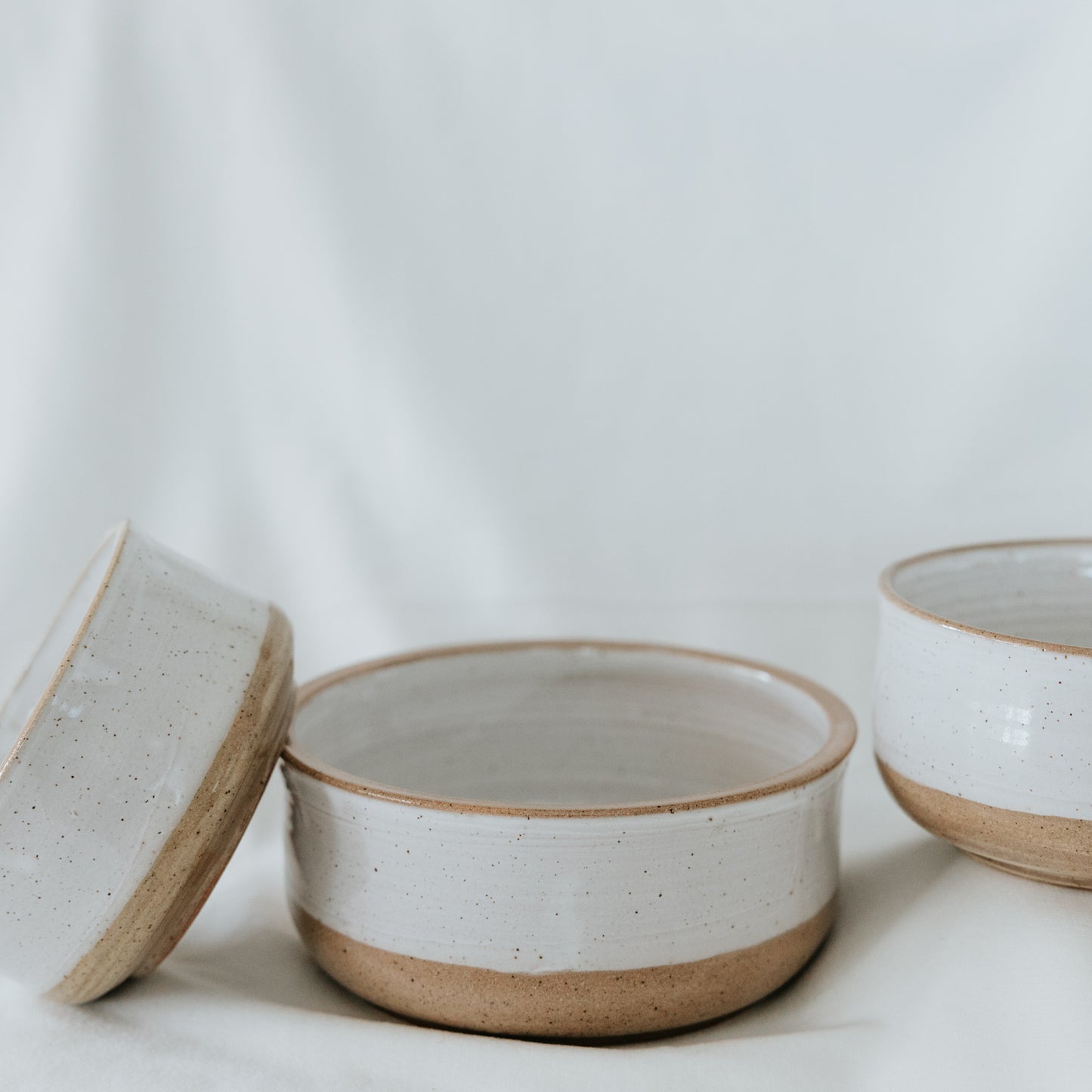 Basic White and Brown Pottery Serving Bowl/ Nesting Bowl