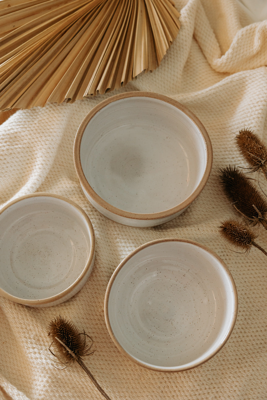 Basic White and Brown Pottery Serving Bowl/ Nesting Bowl