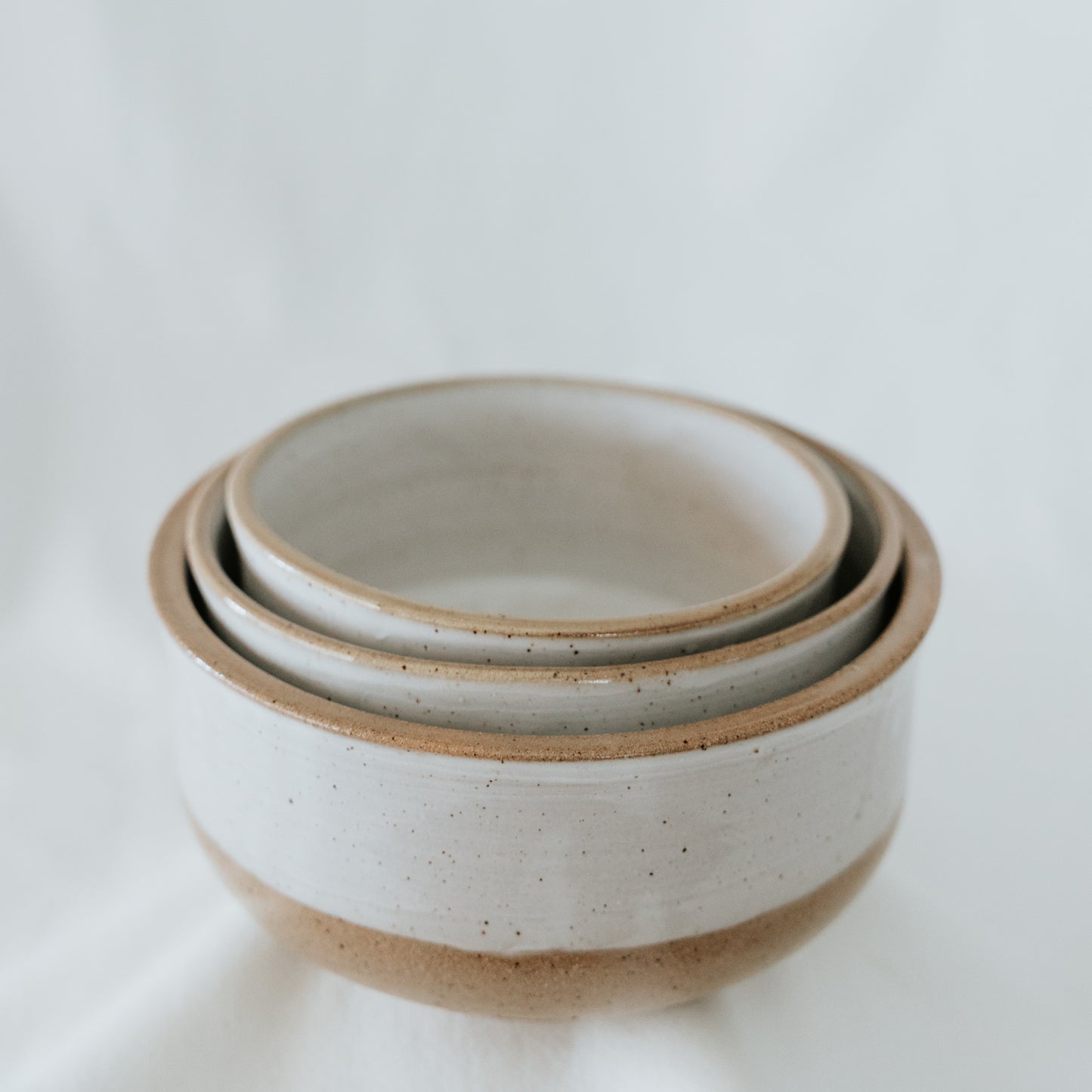 Basic White and Brown Pottery Serving Bowl/ Nesting Bowl