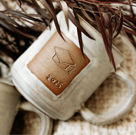 NEW Cream and Rust Carved Mug - not able to be personalized