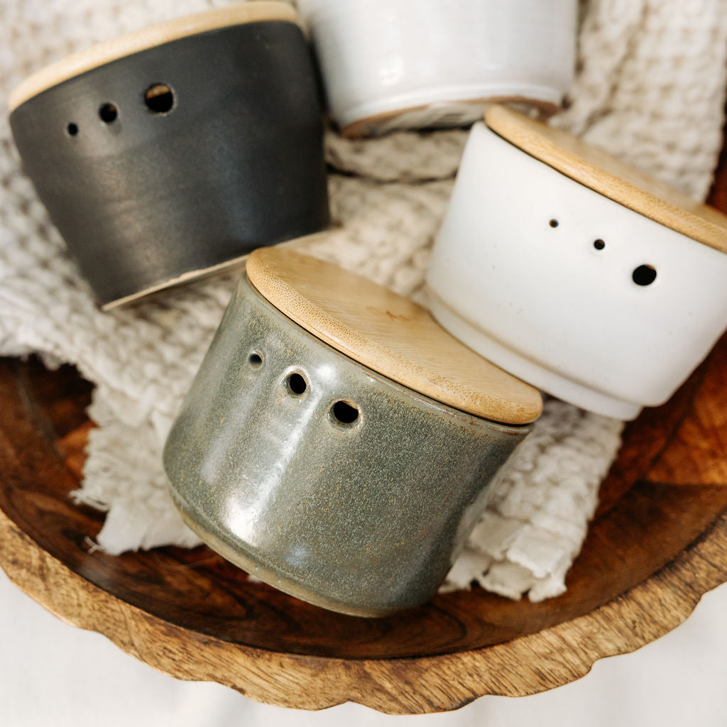 Lidded Pottery Herb Stripper