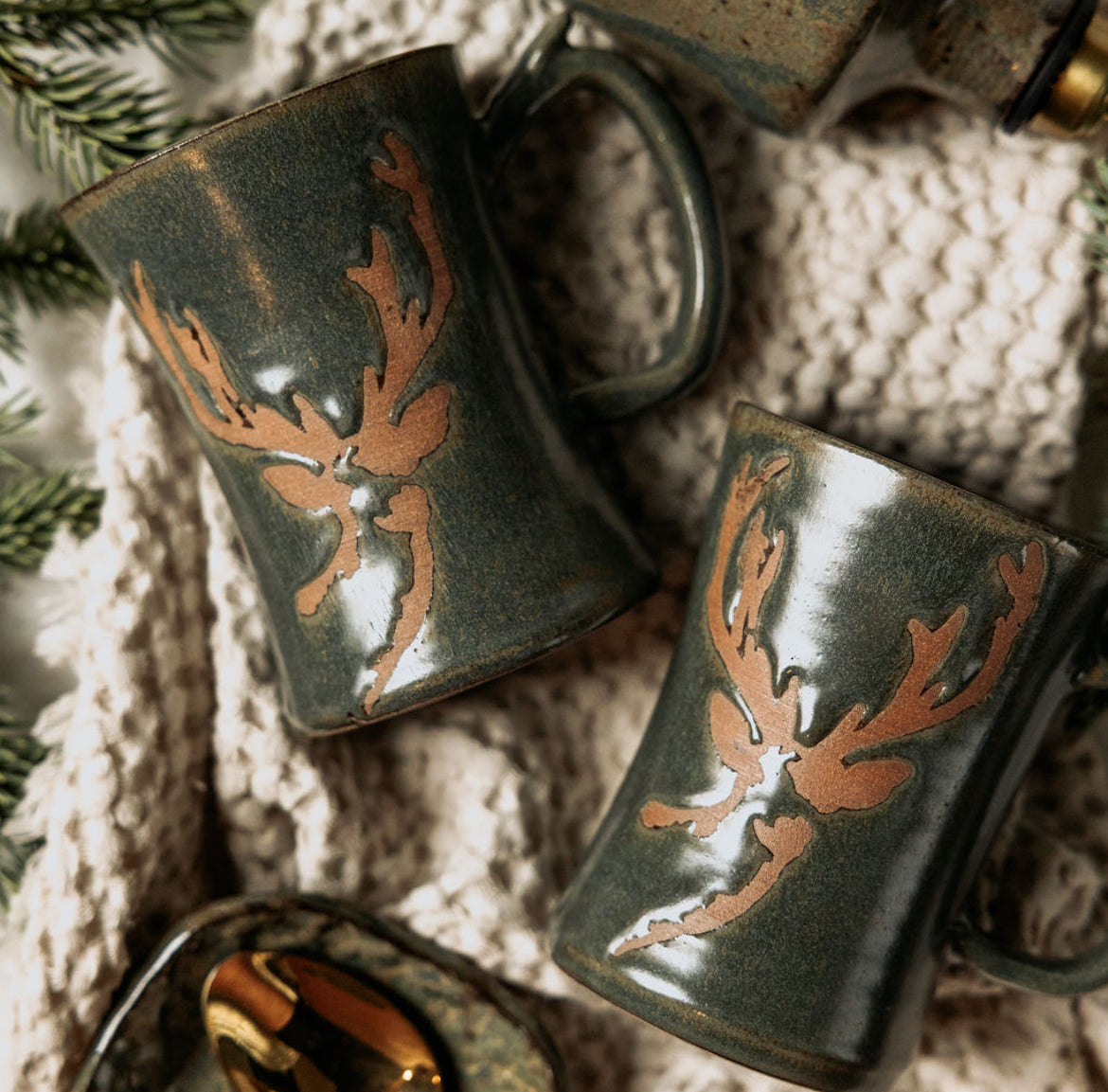 Ceramic Christmas Deer, Deer Christmas Mug, Deer Head Pottery Mug