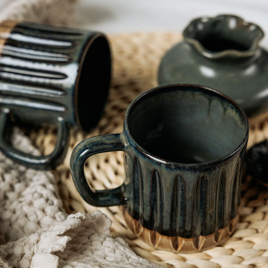Carved Ceramic Mugs, Carved Pottery Mugs, Carved Cup, Carved Mug