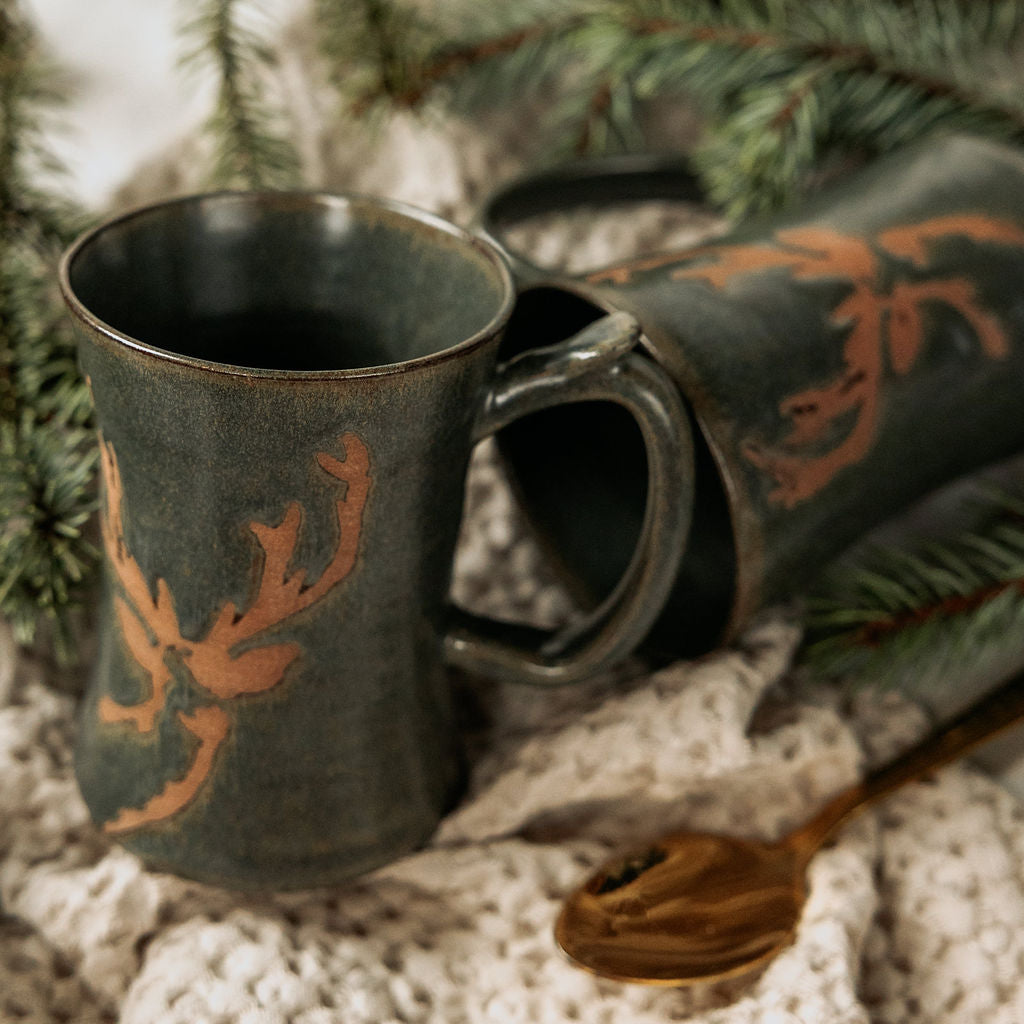 Ceramic Christmas Deer, Deer Christmas Mug, Deer Head Pottery Mug