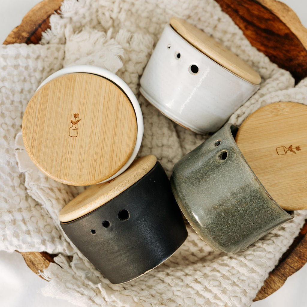 Lidded Pottery Herb Stripper