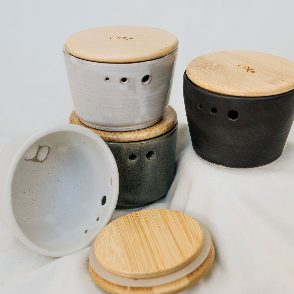 Lidded Pottery Herb Stripper