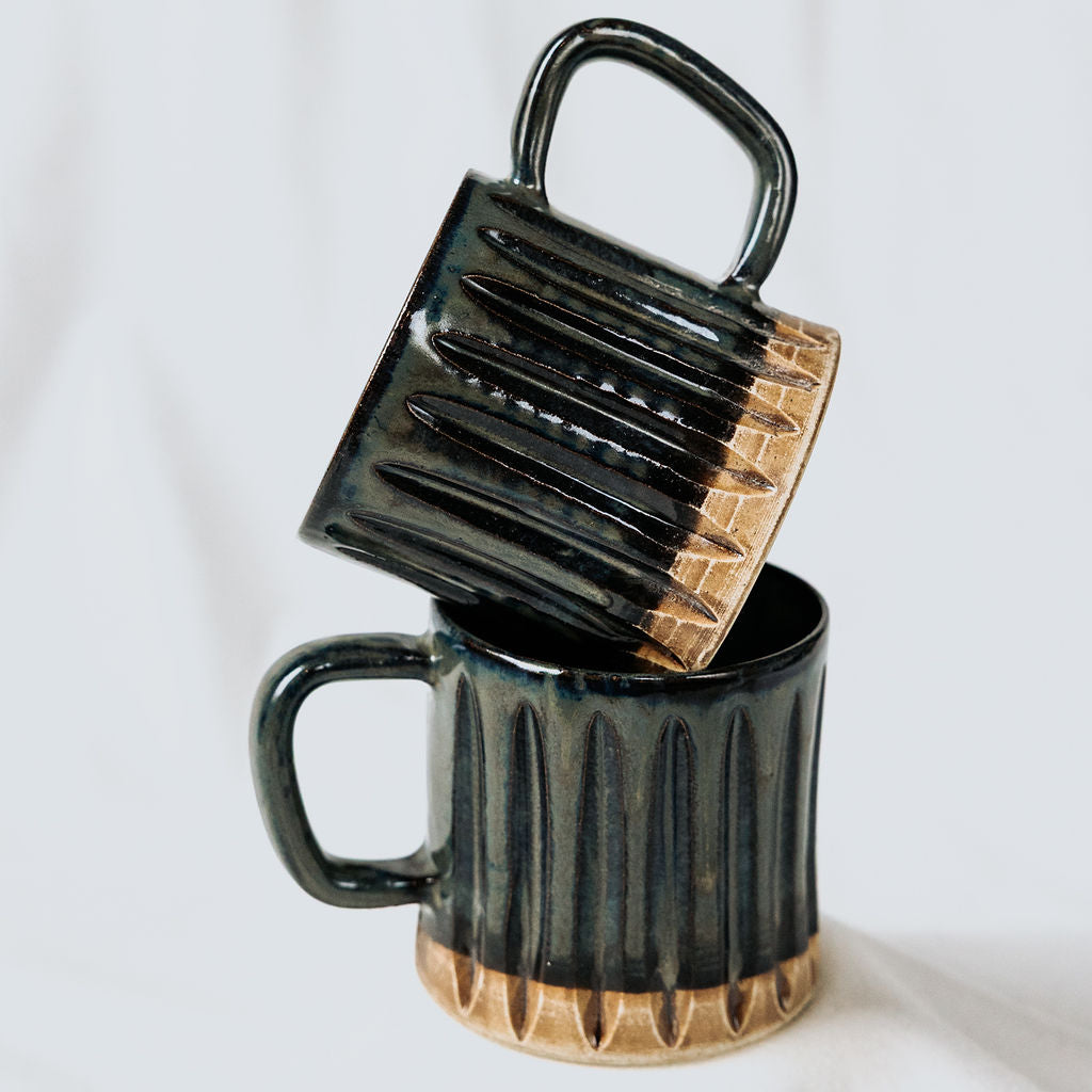 Carved Ceramic Mugs, Carved Pottery Mugs, Carved Cup, Carved Mug