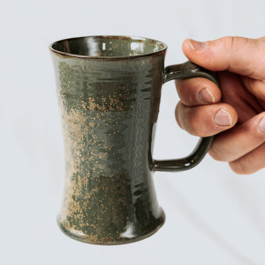 Green Glazed Pottery, Green Cups, Mugs Green, Tall and Narrow Green Mug
