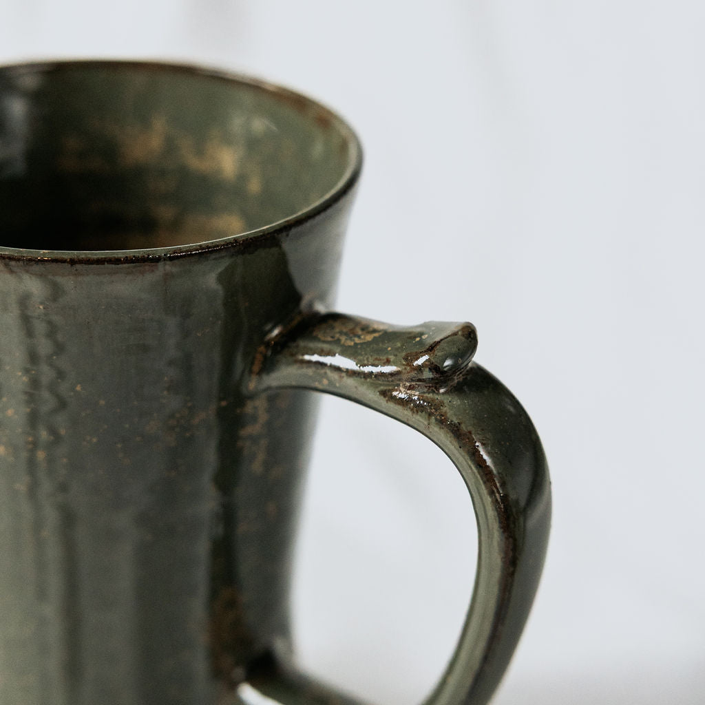 Green Glazed Pottery, Green Cups, Mugs Green, Tall and Narrow Green Mug