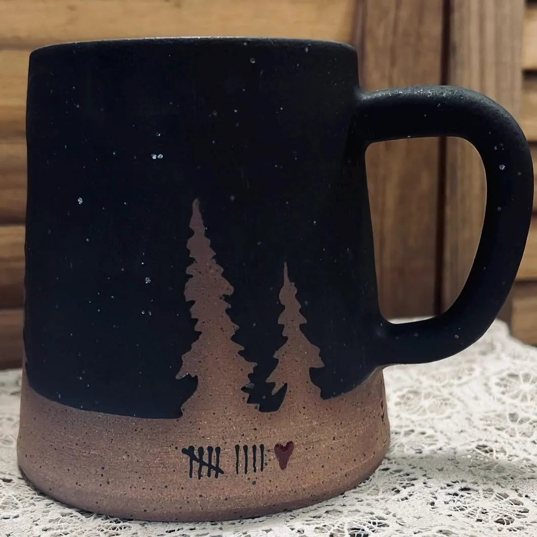 PERSONALIZE IT!!! Black Mug with an Evergreen Tree Design. Add Your Custom Message