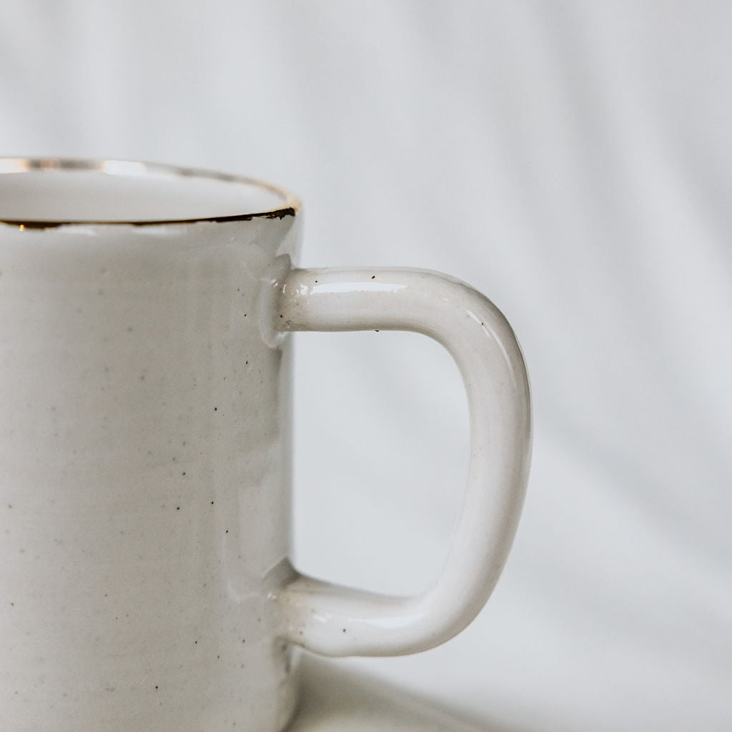 White and Gold Tea Cup, White Ceramic Cup, White Tea Mug, White Mug with Gold Rim