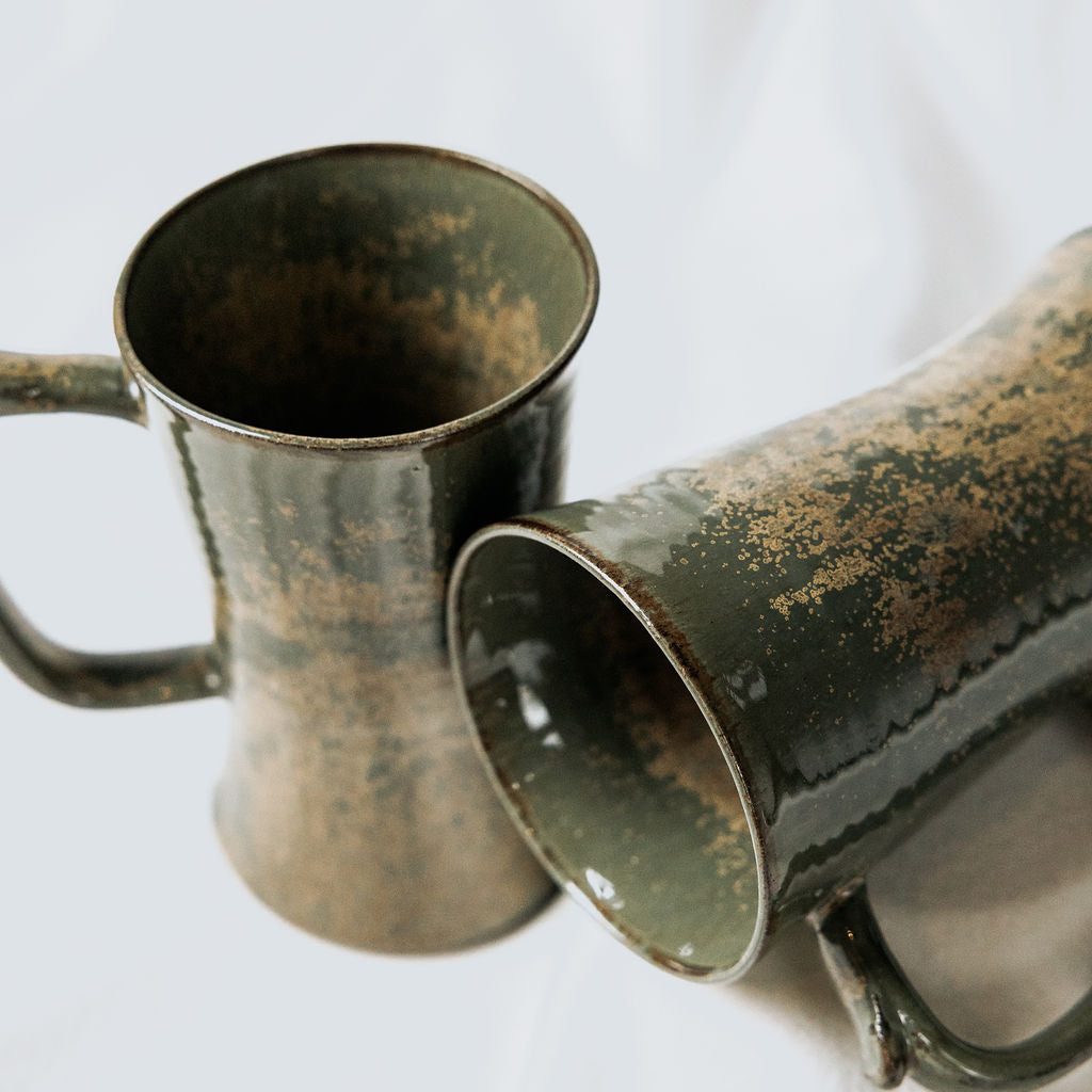 Green Glazed Pottery, Green Cups, Mugs Green, Tall and Narrow Green Mug