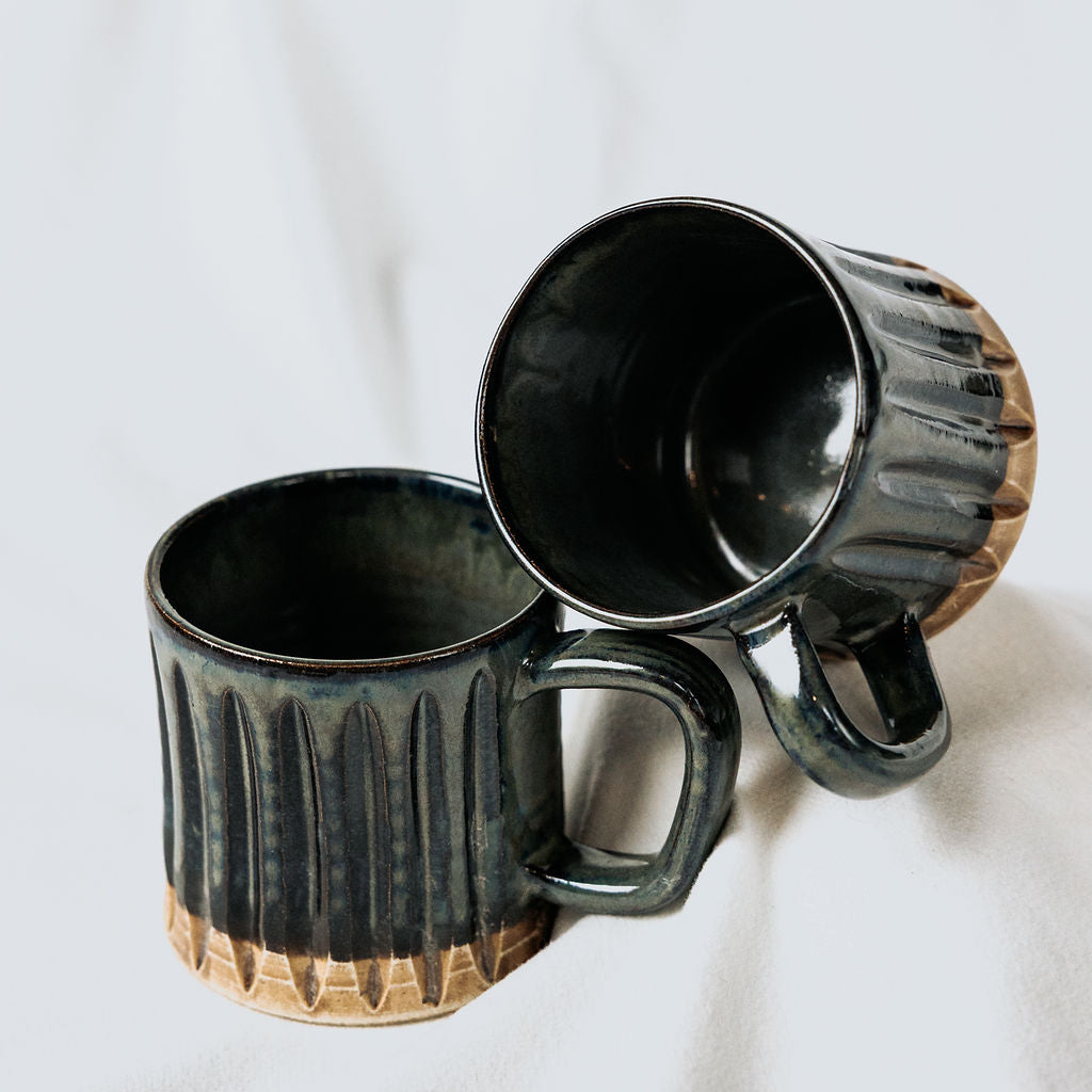 Carved Ceramic Mugs, Carved Pottery Mugs, Carved Cup, Carved Mug