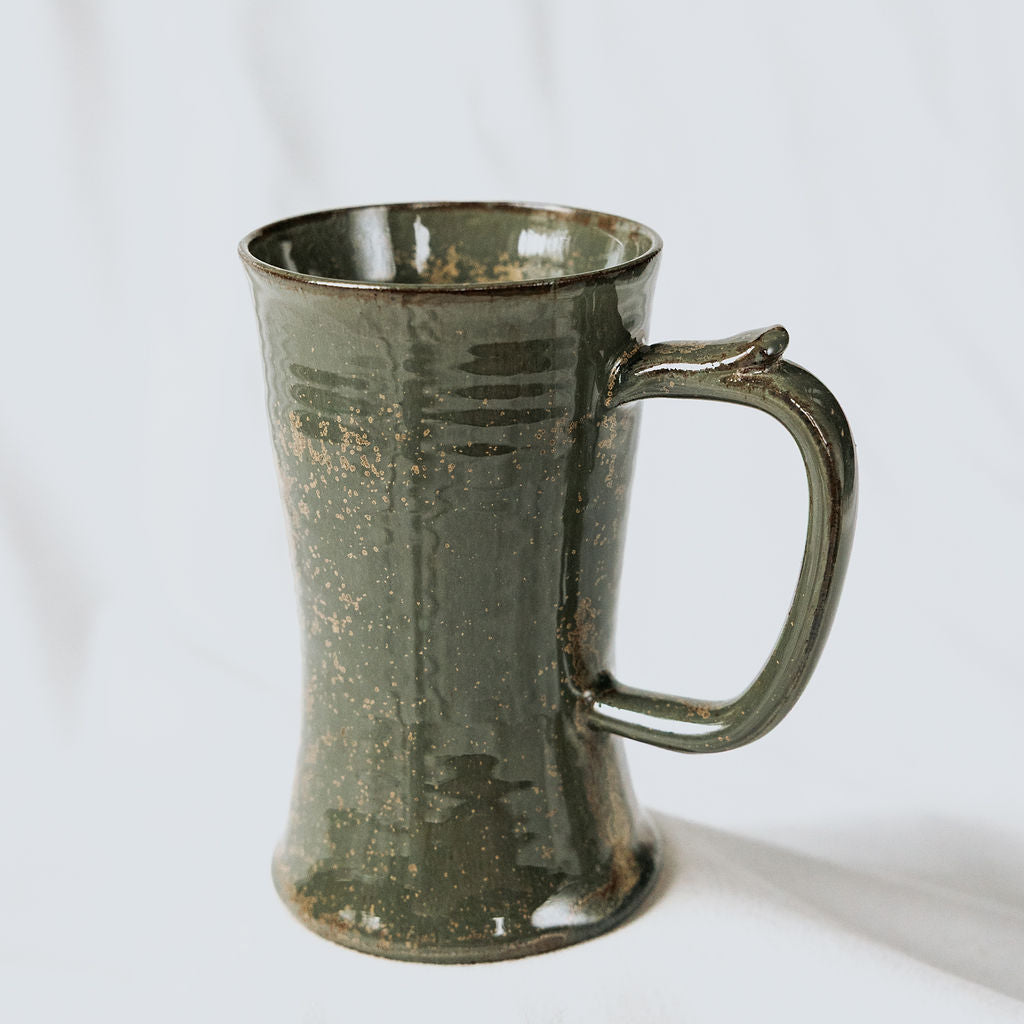 Green Glazed Pottery, Green Cups, Mugs Green, Tall and Narrow Green Mug