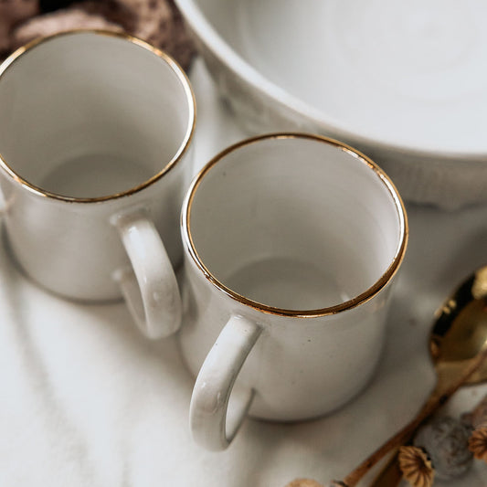 White and Gold Tea Cup, White Ceramic Cup, White Tea Mug, White Mug with Gold Rim