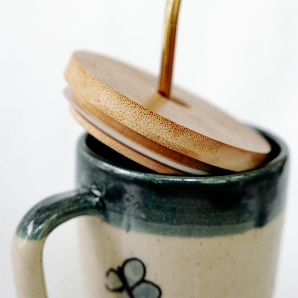 Handmade Pottery Lidded Mug in Hand Painted Mushroom Style