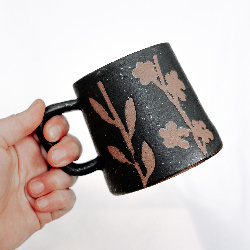 Rustic Floral Pottery Mugs