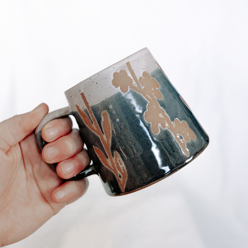 Rustic Floral Pottery Mugs