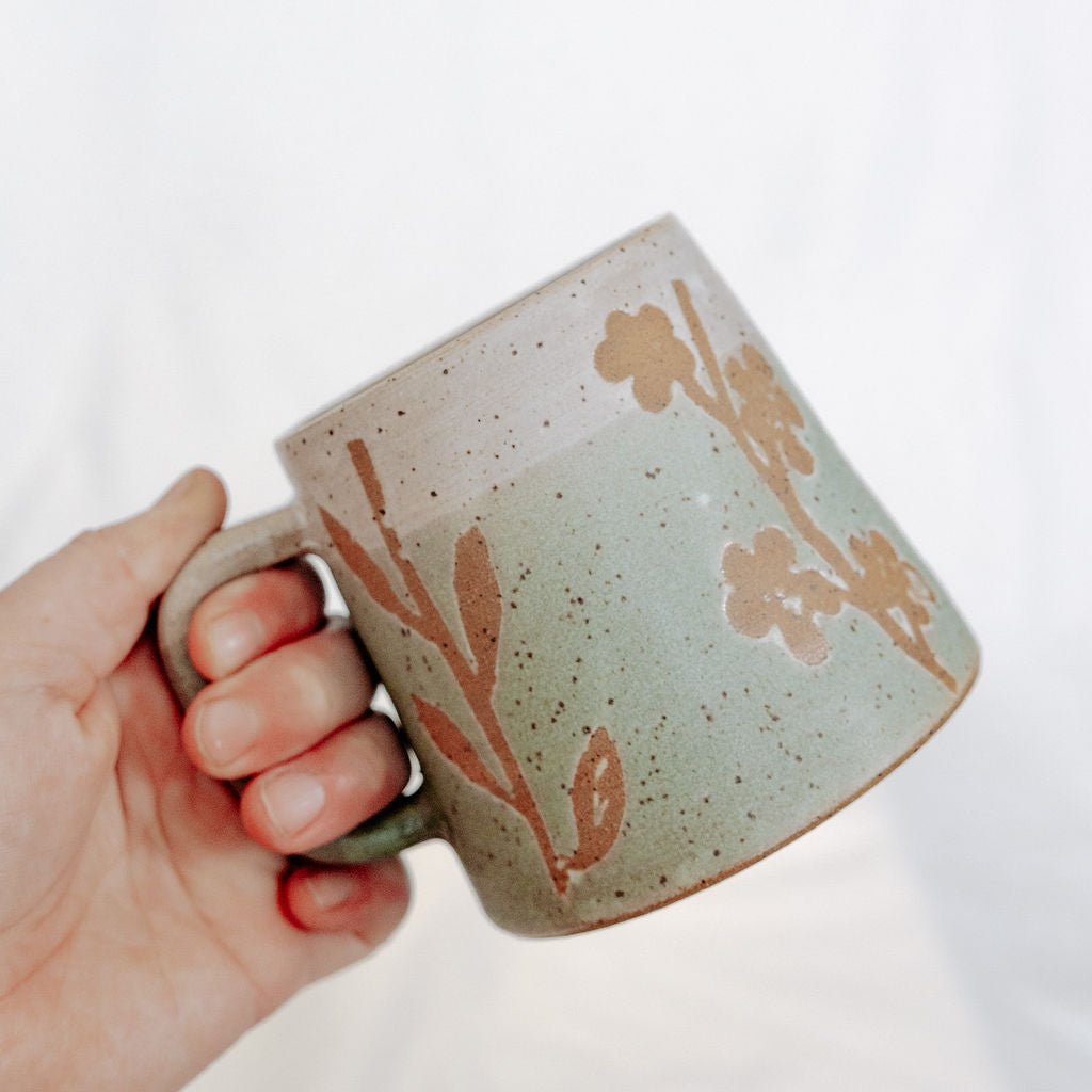 Rustic Floral Pottery Mugs