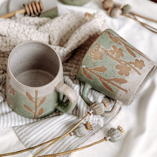 Rustic Floral Pottery Mugs