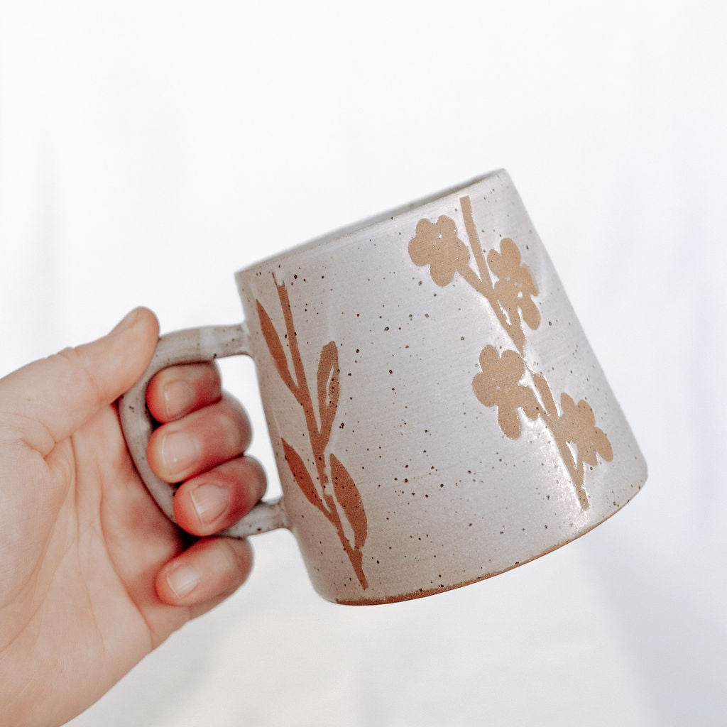 Rustic Floral Pottery Mugs