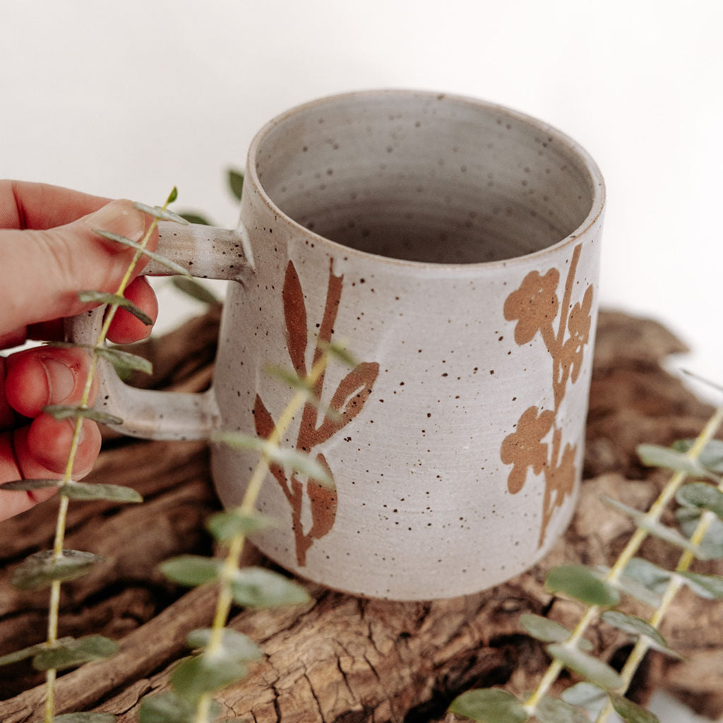 Rustic Floral Pottery Mugs