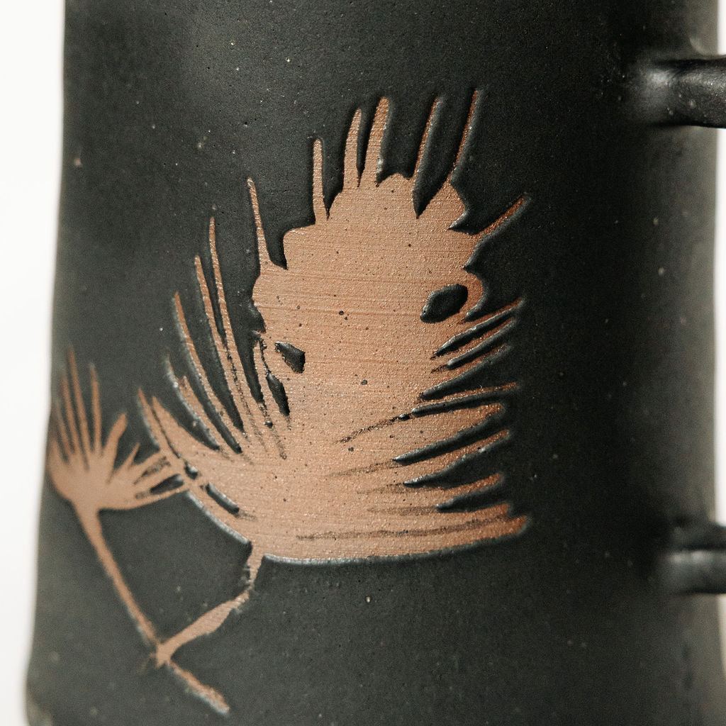 Winter Pine Boughs Mug in Black, Deep Evergreen, and Sand and Sage Glaze