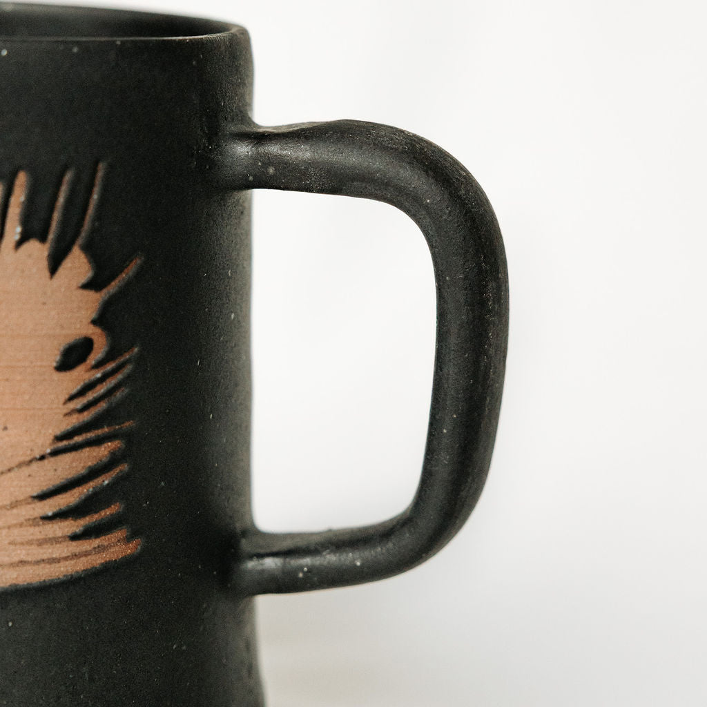 Winter Pine Boughs Mug in Black, Deep Evergreen, and Sand and Sage Glaze