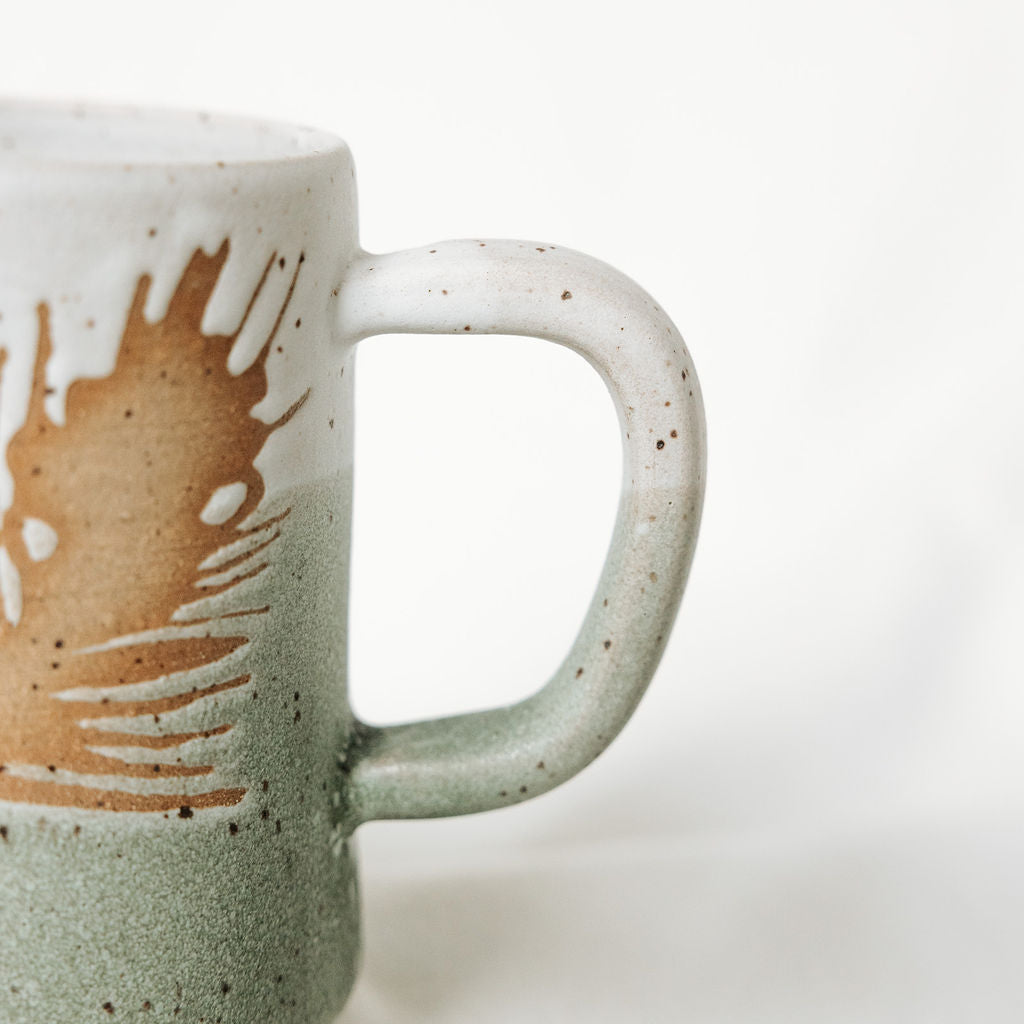 Winter Pine Boughs Mug in Black, Deep Evergreen, and Sand and Sage Glaze