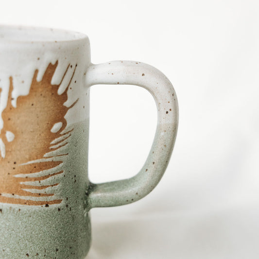 Winter Pine Boughs Mug in Black, Deep Evergreen, and Sand and Sage Glaze