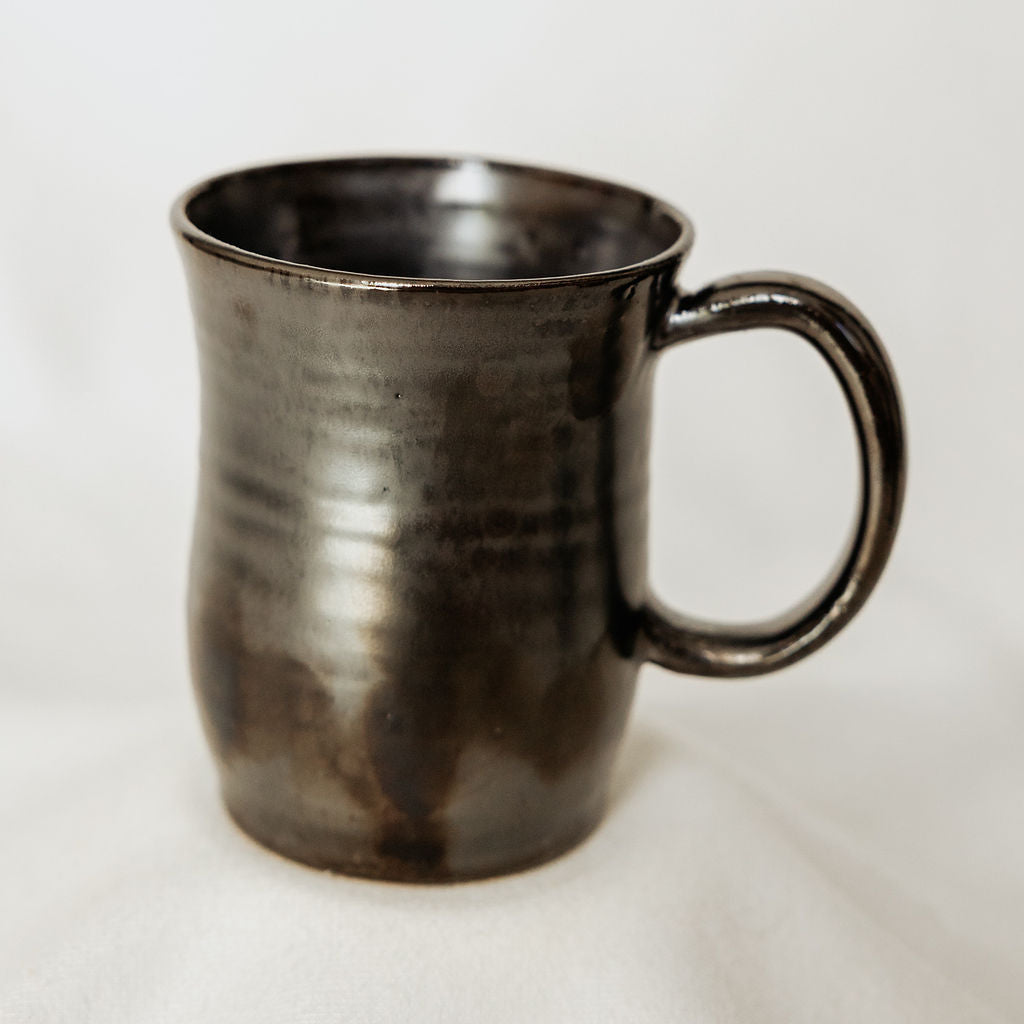 Handmade Antique Pewter Pottery Mug - Made in Canada  - Wheel Thrown Stoneware Mug