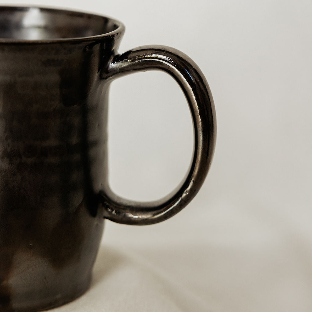 Handmade Antique Pewter Pottery Mug - Made in Canada  - Wheel Thrown Stoneware Mug