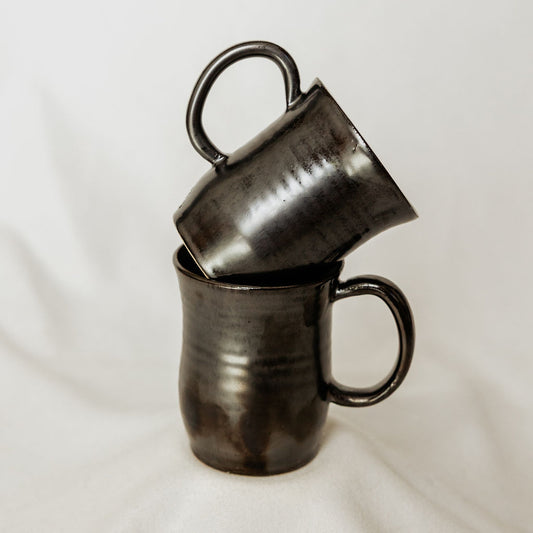 Handmade Antique Pewter Pottery Mug - Made in Canada  - Wheel Thrown Stoneware Mug