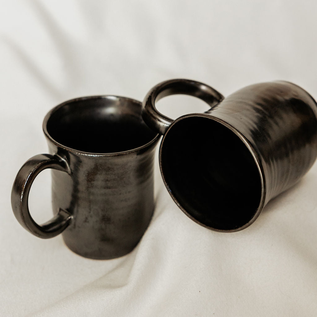Handmade Antique Pewter Pottery Mug - Made in Canada  - Wheel Thrown Stoneware Mug