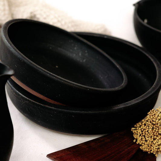 Handmade Pottery Black Nesting Bowls for Serving